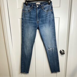 We The Free People Button Fly High Rise Skinny Jeans Size 27 Distressed Frayed